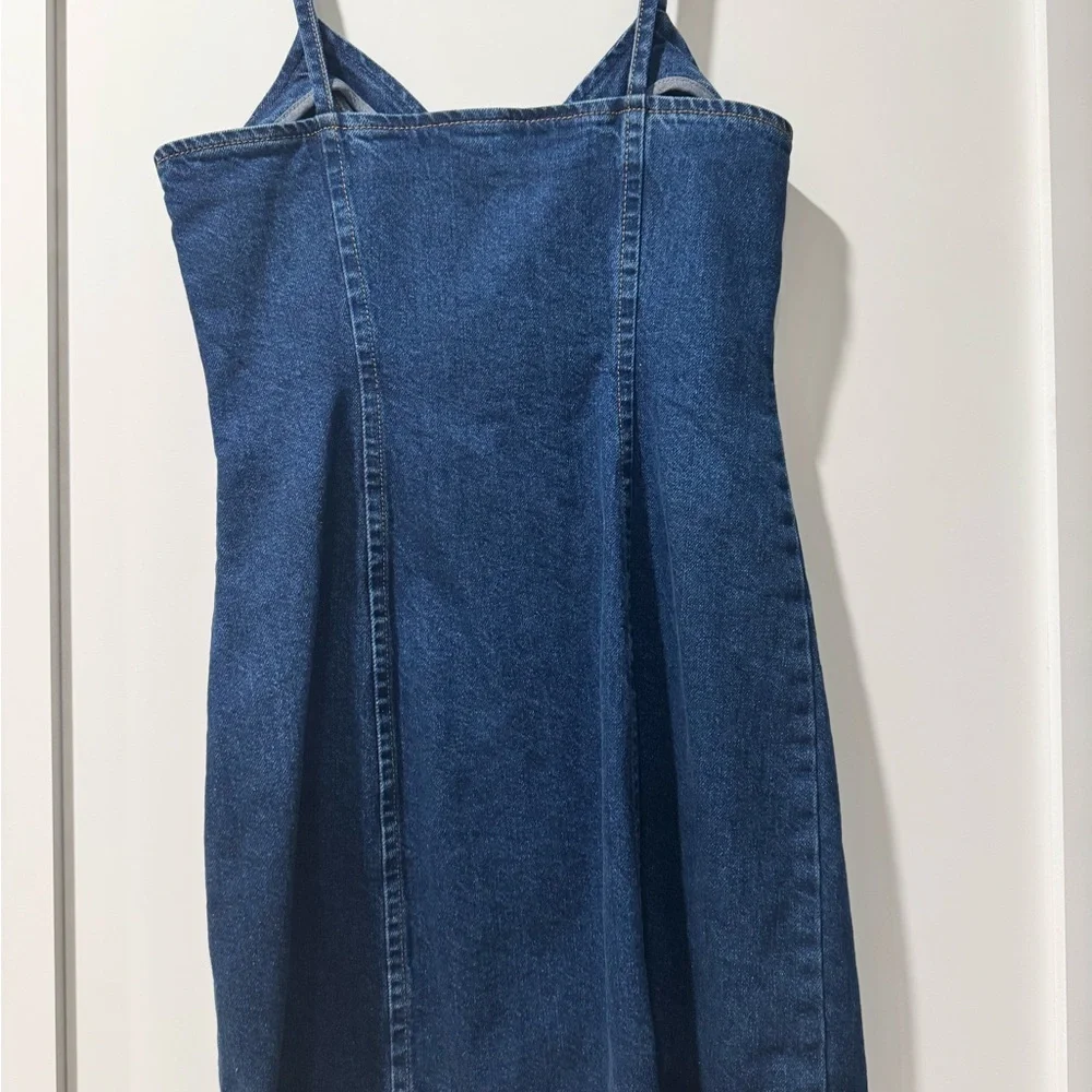 Topshop Structured Denim Zip-Front Mini Dress | Size US 2 | Modern Minimalist - Picture 5 of 8
